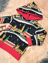 Load image into Gallery viewer, 6-12 Months London Winter Scene Hoodie Hoody Red Matching Christmas
