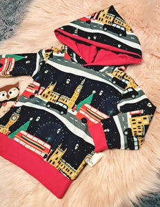 6-12 Months London Winter Scene Hoodie Hoody Red Matching Christmas