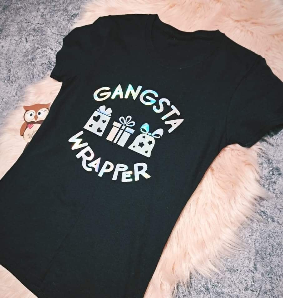 Small Womens Gangsta Wrapper Funny Christmas Tshirt Top Short Sleeve