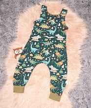 Load image into Gallery viewer, 18-24 Months Christmas Dinosaur Romper Green Khaki Tree Rex
