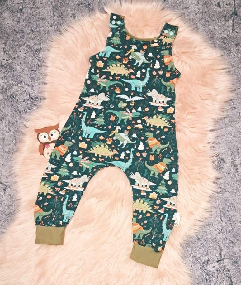 18-24 Months Christmas Dinosaur Romper Green Khaki Tree Rex