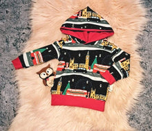 Load image into Gallery viewer, 6-12 Months London Winter Scene Hoodie Hoody Red Matching Christmas
