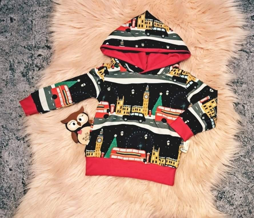 6-12 Months London Winter Scene Hoodie Hoody Red Matching Christmas