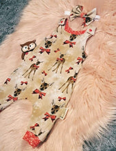 Load image into Gallery viewer, 0-3 Months Reindeer Romper Beige Bow Polka Dot Baby Deer Set Headband All In One Onesie
