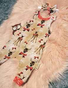 0-3 Months Reindeer Romper Beige Bow Polka Dot Baby Deer Set Headband All In One Onesie