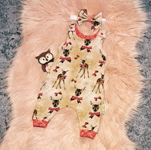 Load image into Gallery viewer, 0-3 Months Reindeer Romper Beige Bow Polka Dot Baby Deer Set Headband All In One Onesie
