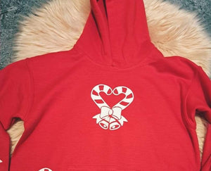 7-8 Years Christmas Hoodie Candy Canes Bow Bell Sweets Xmas Sweeties Hoody