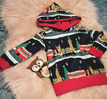 Load image into Gallery viewer, 6-12 Months London Winter Scene Hoodie Hoody Red Matching Christmas
