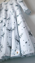 Load image into Gallery viewer, 6-7 + 8-9 Years Preworn 3 bow open back White and Black Reindeer Stag Head Christmas Xmas
