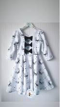 Load image into Gallery viewer, 6-7 + 8-9 Years Preworn 3 bow open back White and Black Reindeer Stag Head Christmas Xmas
