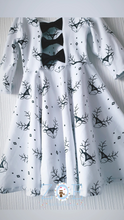 Load image into Gallery viewer, 6-7 + 8-9 Years Preworn 3 bow open back White and Black Reindeer Stag Head Christmas Xmas
